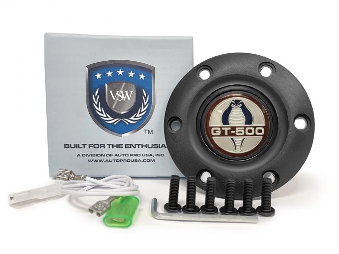 Auto Pro USA 1967-2014 Ford Mustang VSW Steering Wheel S6 Horn Button, w/Ford Cobra GT-500 Emblem, Black STE1004BLK