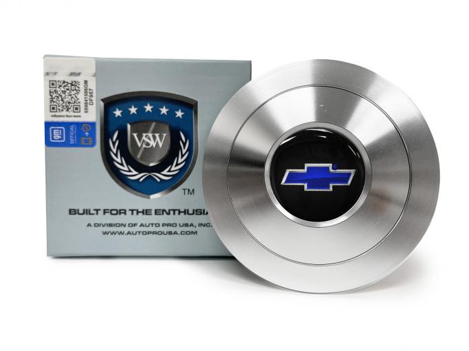Auto Pro USA VSW Steering Wheel S9 Premium Horn Button, w/Blue Bow Tie Emblem, Aluminum STE1015-21