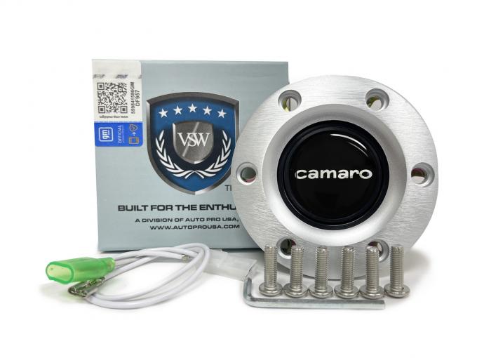 Auto Pro USA 1967 Chevrolet Camaro VSW Steering Wheel S6 Horn Button, w/Chevy Camaro Emblem, Brushed STE1028BRU