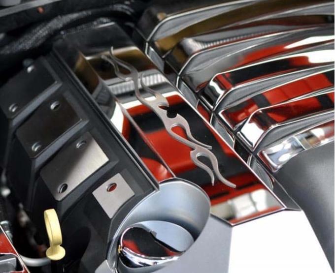 American Car Craft 2010-2015 Camaro SS - Fuel Rail Covers Tribal Flame Style 2Pc, Polished Stainless Steel, Choose Inlay Color 103009