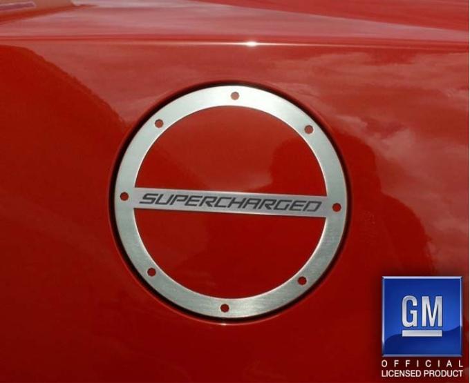 American Car Craft 2010-2019 Camaro - 'SUPERCHARGED' Fuel Door Cover, Stainless Steel (Polished) 102090