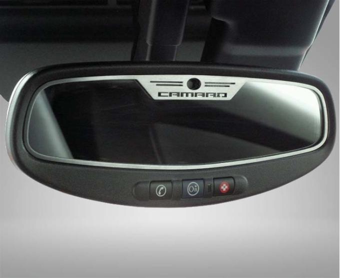 American Car Craft 2010-2014 Camaro - Rear View Mirror Trim 'CAMARO' Oval Mirror, Brushed, Choose Sensor Y/N 101019