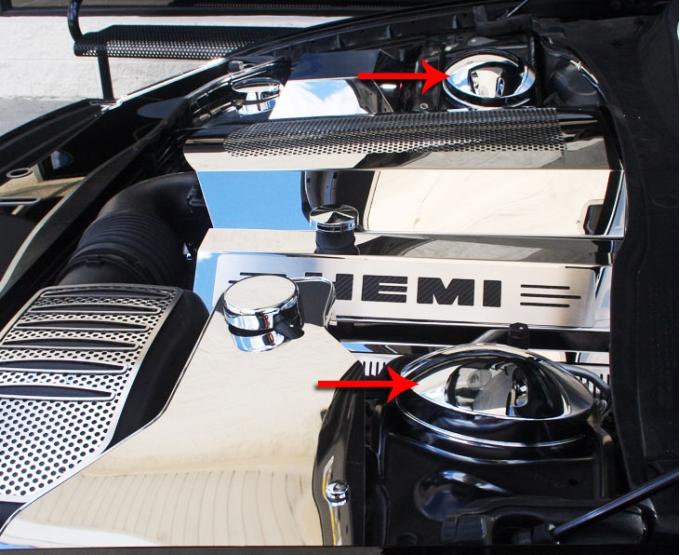 American Car Craft 2011-2015 Dodge Charger/Chrysler 300 5.7L - Shock Tower Dome Covers 2Pc, Chrome 333011