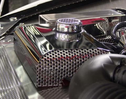 American Car Craft 2010-2014 Mustang GT - Water Tank Cover Perforated with matching Cap Cover, Polished Stainless Steel 273018