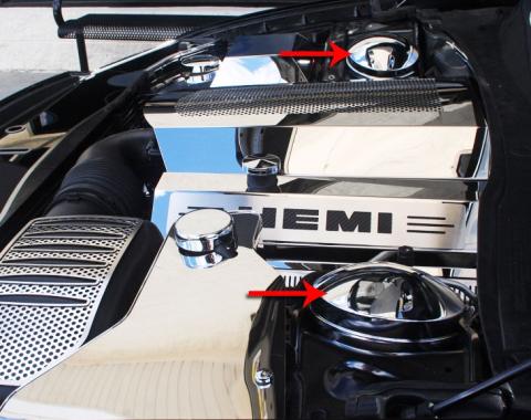 American Car Craft 2011-2015 Dodge Charger/Chrysler 300 5.7L - Shock Tower Dome Covers 2Pc, Chrome 333011