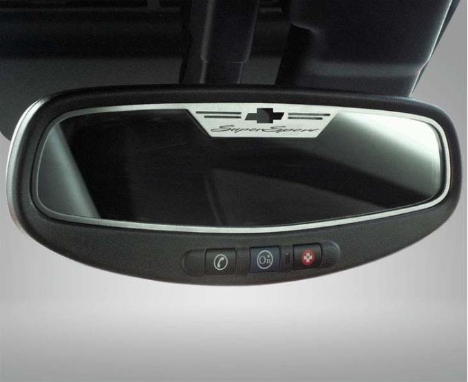 American Car Craft 2010-2014 Camaro SS - Rear View Mirror Trim 'SuperSport' Oval mirror, Brushed Stainless, Choose Sensor Y/N 101040