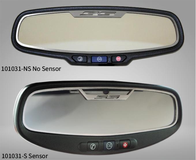 American Car Craft 2010-2014 Camaro SS - Rear View Mirror Trim 'SS' Oval mirror, Brushed Stainless, Choose Sensor Y/N 101031
