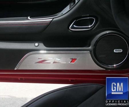 American Car Craft 2012-2015 Camaro ZL1 - Door Panel Kick Plates 'ZL1' Polished Lettering 2Pc, Brushed Stainless Steel 101026