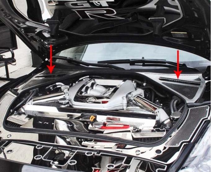 American Car Craft 2010-2013 Nissan GT-R - Battery / Brake Fluid Cover 4Pc, Perforated Stainless Steel 163005