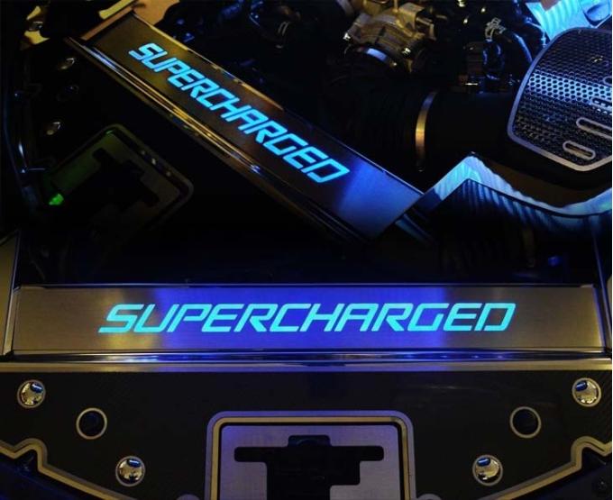 American Car Craft 2016-2024 Camaro - Carbon Fiber Front Header with SUPERCHARGED Top Plate, Choose Vinyl/LED Color 103121