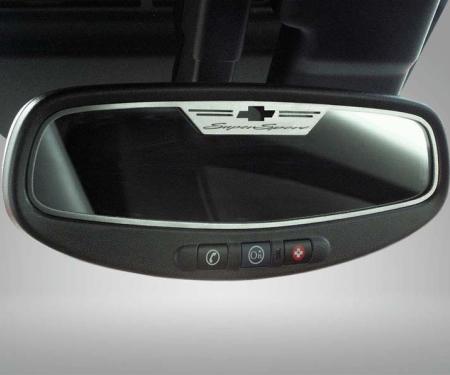 American Car Craft 2010-2014 Camaro SS - Rear View Mirror Trim 'SuperSport' Oval mirror, Brushed Stainless, Choose Sensor Y/N 101040