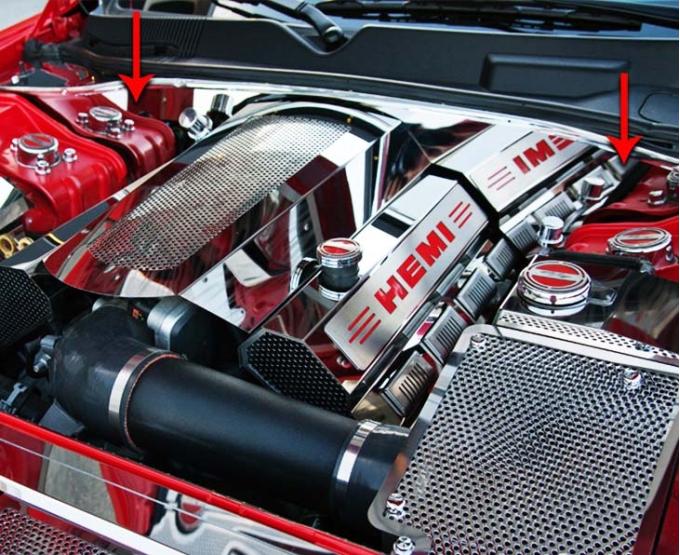 American Car Craft 2009-2023 Challenger - False Firewall compatible with American Car Craft 5.7L Fuel Rail Cvrs only, Polished Stainless 153049