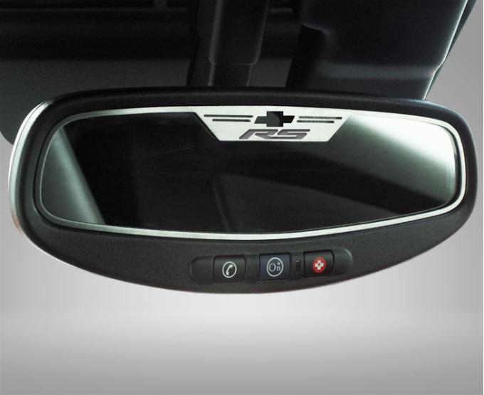 American Car Craft 2010-2014 Camaro RS - Rear View Mirror Trim 'RS' Oval mirror, Brushed Stainless, Choose Sensor Y/N 101042