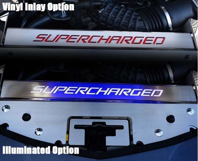 American Car Craft 2016-2024 Camaro - SUPERCHARGED Front Header Plate, Stainless Steel, Choose Vinyl/LED Color 103120