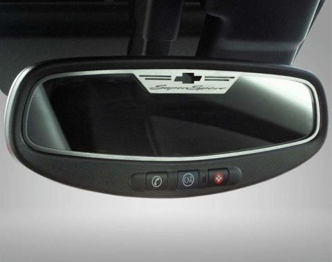American Car Craft 2010-2014 Camaro SS - Rear View Mirror Trim 'SuperSport' Oval mirror, Brushed Stainless, Choose Sensor Y/N 101040