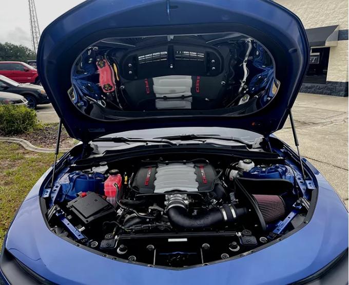 American Car Craft 2019-2024 Camaro Hood Panel Insert Polished Stainless Steel with Active Air Vent and Brushed Trim 103127