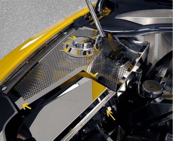 American Car Craft 2010-2011 Camaro - Inner Fender Covers Perforated Deluxe 10Pc with Fuse Box Cover, Stainless Steel 103015