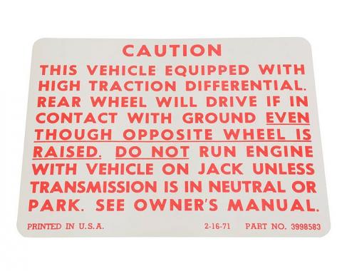 Camaro Caution Posi-Traction Decal, 1971-1978