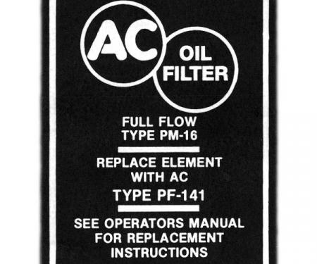 Camaro Oil Filter Canister Decal, AC, 1967