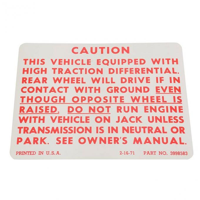 Camaro Caution Posi-Traction Decal, 1971-1978