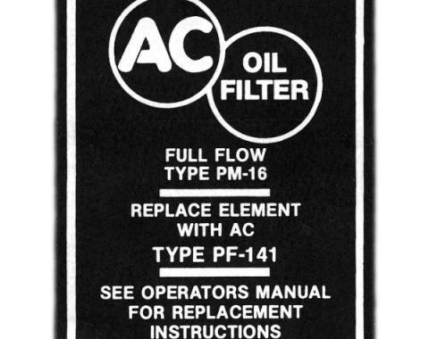 Camaro Oil Filter Canister Decal, AC, 1967