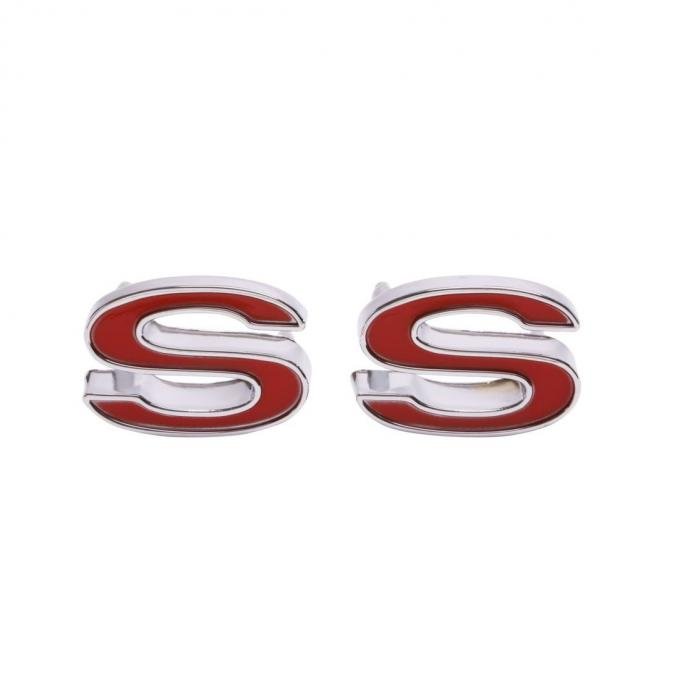 Trim Parts 1969-72 Chevrolet Camaro Red Front Fender "SS" Emblem W/Fasteners, Each 6810R