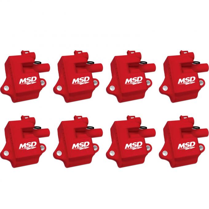 MSD Ignition Coil, Pro Power Series, GM LS1/LS6 Engines, Red, 8-Pack 82858