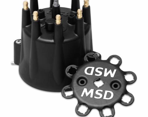 MSD Distributor Cap, V8, HEI Terminals, Black, Spark Plug Wire Retainer 84333