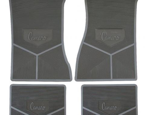 Camaro Rubber Floor Mats, With Vintage Logo, Camaro Script, Black, 1970-1974