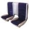 Acme Auto Front and Rear Seat Upholstery with Solid Rear Back Rest U307-L318 | L318 Dark Blue Encore Velour Cloth Inserts with 4855 Silver Oxen Vinyl Trim and Navy Blue Carpet