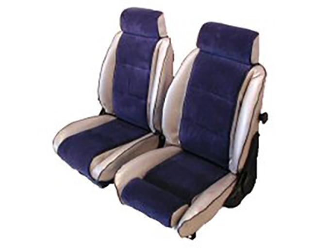 Acme Auto Front and Rear Seat Upholstery with Solid Rear Back Rest U307-L318 | L318 Dark Blue Encore Velour Cloth Inserts with 4855 Silver Oxen Vinyl Trim and Navy Blue Carpet