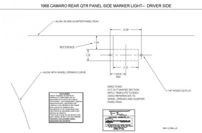 Classic Headquarters Camaro Rear 1/4 Sidemarker Template W-826