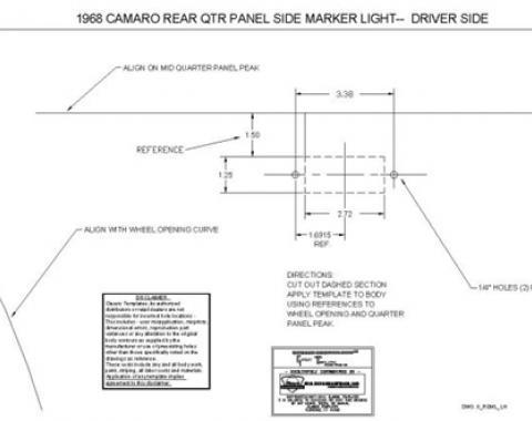 Classic Headquarters Camaro Rear 1/4 Sidemarker Template W-826