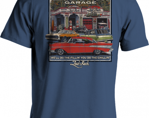 Laid Back Epic Chevy Garage T-Shirt, Blue