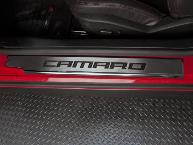2010-2015 Camaro - Executive Series 'CAMARO' Door Sills - Brushed Stainless, Choose Inlay Color 101033
