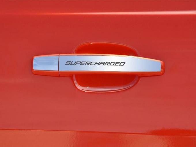 American Car Craft 2010-2013 Chevrolet Camaro Door Handle Plate Polished Exterior "Supercharged" 2pc 102083