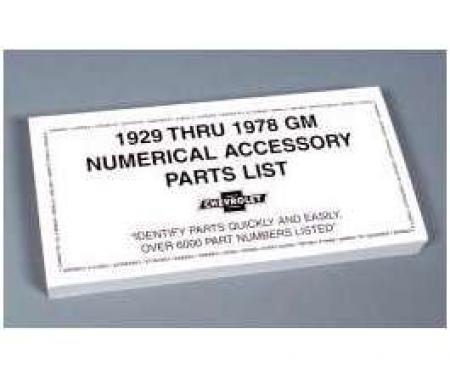 GM Numerical Accessory Parts List,1929 Thru 1978