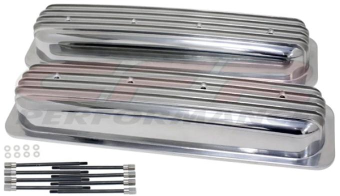 CFR Performance Aluminum 1987-97 Chevy Short Valve Covers Center Bolt (W/O Breather Holes) - Full Finned - Polished HZ-6991-3-H-POL