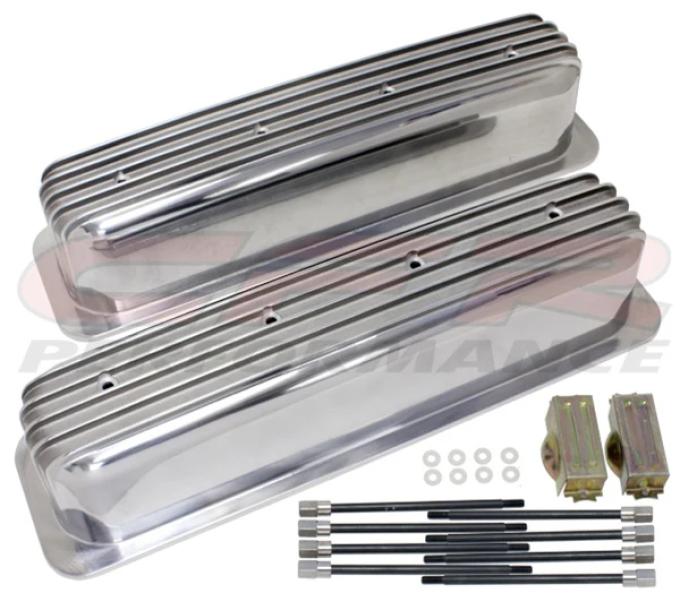 CFR Performance Aluminum Valve Covers with Bolt Kit Fits 1987-1997 Small Block Chevy SBC 5.0L/5.7L - Tall - Finned - Polished - No Holes HZ-8033-3-H-POL