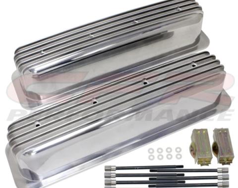 CFR Performance Aluminum Valve Covers with Bolt Kit Fits 1987-1997 Small Block Chevy SBC 5.0L/5.7L - Tall - Finned - Polished - No Holes HZ-8033-3-H-POL