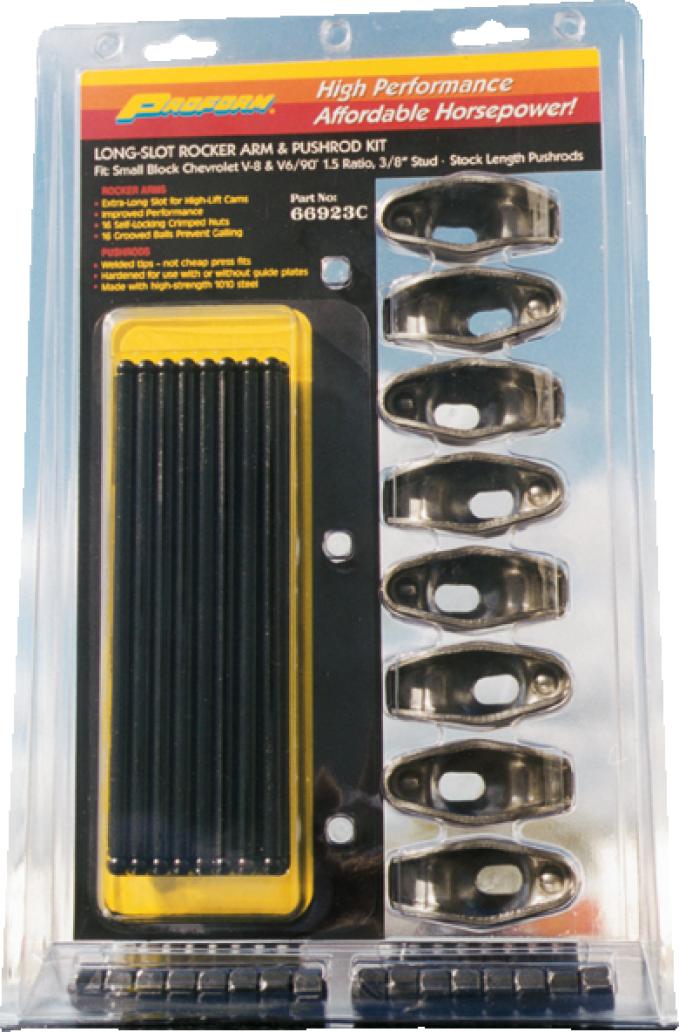 Proform Eng Rocker Arm and Push Rod Kit, Long Slot Style, 1.5 Ratio, 3/8 Stud, SB Chevy 66923C