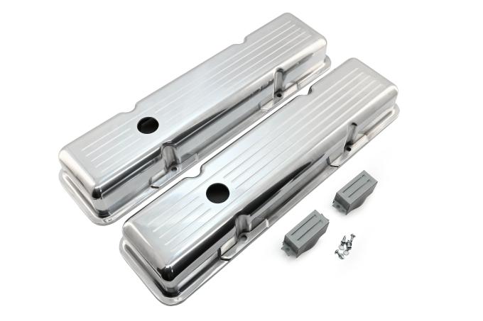 CFR Performance Polished Aluminum Ball Milled Valve Covers - Fits 1958-1986 Chevy Small Block 283 / 305 / 327 / 350 / 400 - Short Style - Baffled HZ-6031-1-POL