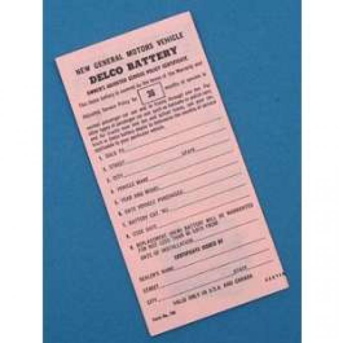 Camaro Battery Warranty Certificate, 1967-1968