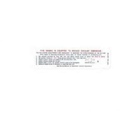 Camaro Exhaust Emissions Decal, 327/275hp, 350/295hp & 396/350hp, For Cars With Automatic Transmission, 1968