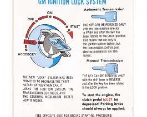 Camaro Ignition Lock/Start Instructions Sleeve Decal, 1970-1972