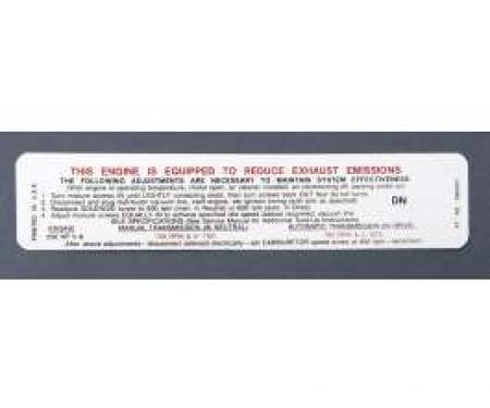 Camaro Emission Decal, Automatic Or Manual Transmission, 250hp, 1970Early