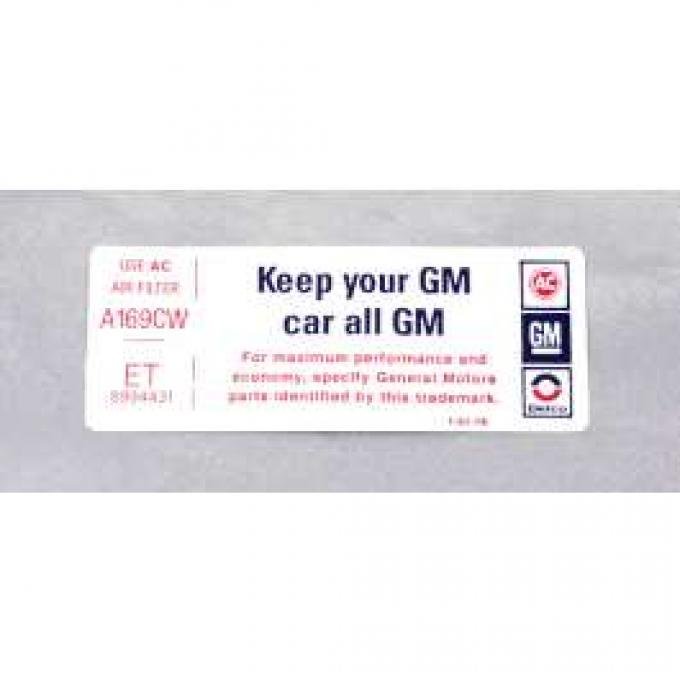 Camaro Air Cleaner Decal, Keep Your GM Car All GM, 1976