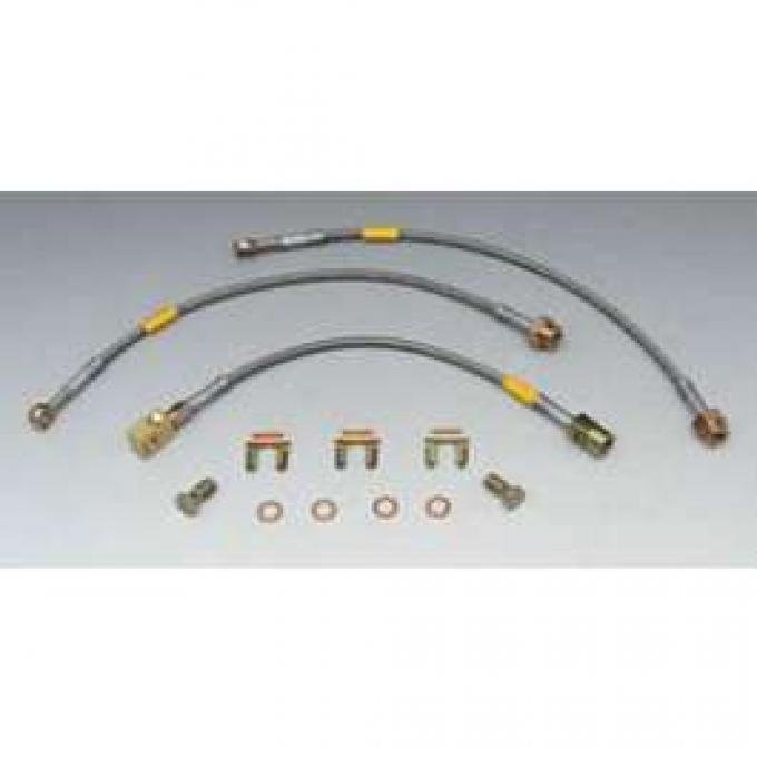 Camaro Braided Disc Brake Hose Kit, Stainless Steel, With Rear Drum Brakes, Goodridge, 1982-1983