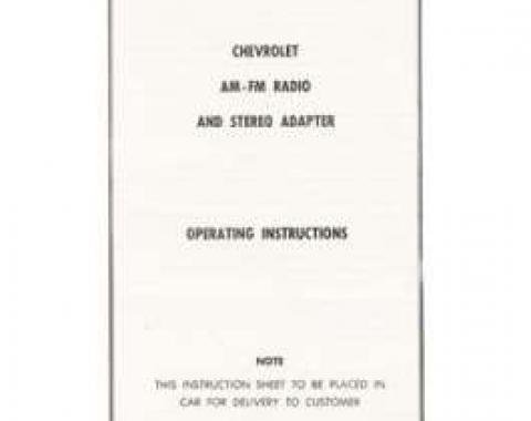 Camaro AM-FM Radio & Stereo Adapter Operating Instructions Booklet, 1967