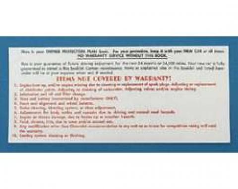 Camaro Warranty Card, 1967-1969